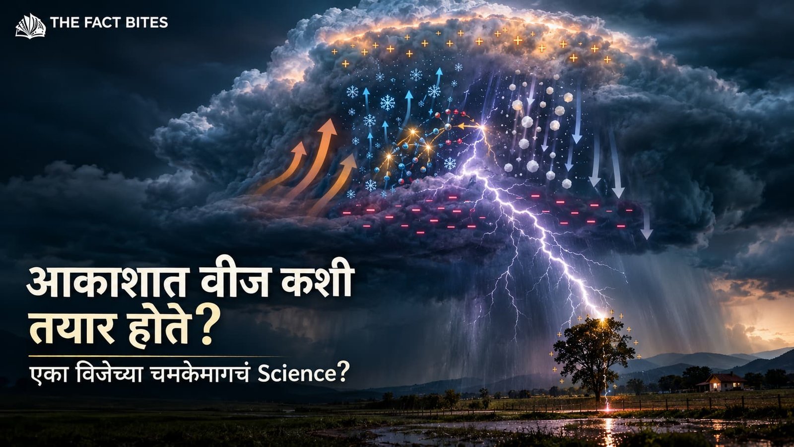 आकाशात वीज कशी तयार होते हे दाखवणारी ढग आणि विद्युतभाराची वैज्ञानिक प्रतिमा