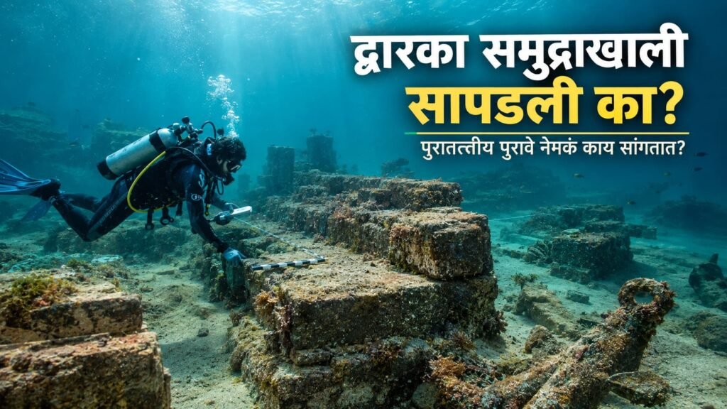 द्वारका समुद्राखाली सापडलेल्या दगडी संरचना आणि पुरातत्त्वीय अवशेषांचा underwater archaeology अभ्यास