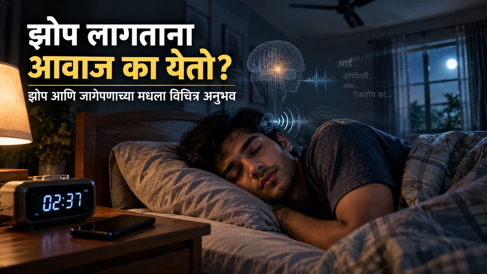 झोप लागताना आवाज ऐकू येण्याचा hypnagogic experience दर्शवणारे वास्तववादी दृश्य
