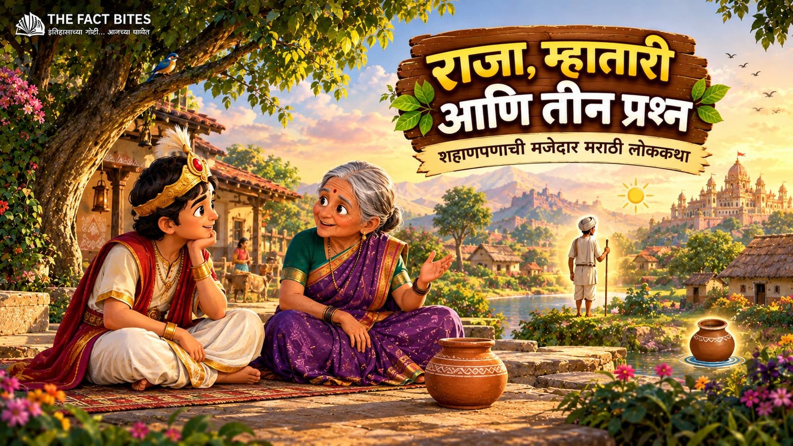 राजा आणि म्हातारीच्या तीन प्रश्नांची शहाणपणाची मराठी लोककथा