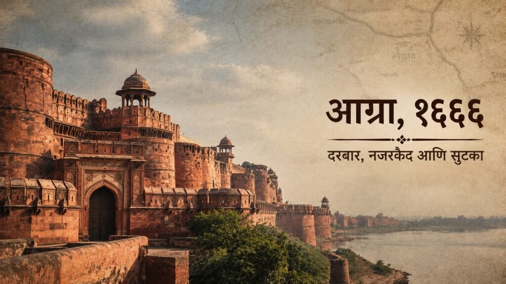 आग्रा किल्ल्याच्या पार्श्वभूमीवर शिवाजी महाराजांचा १६६६ मधील आग्रा प्रसंग