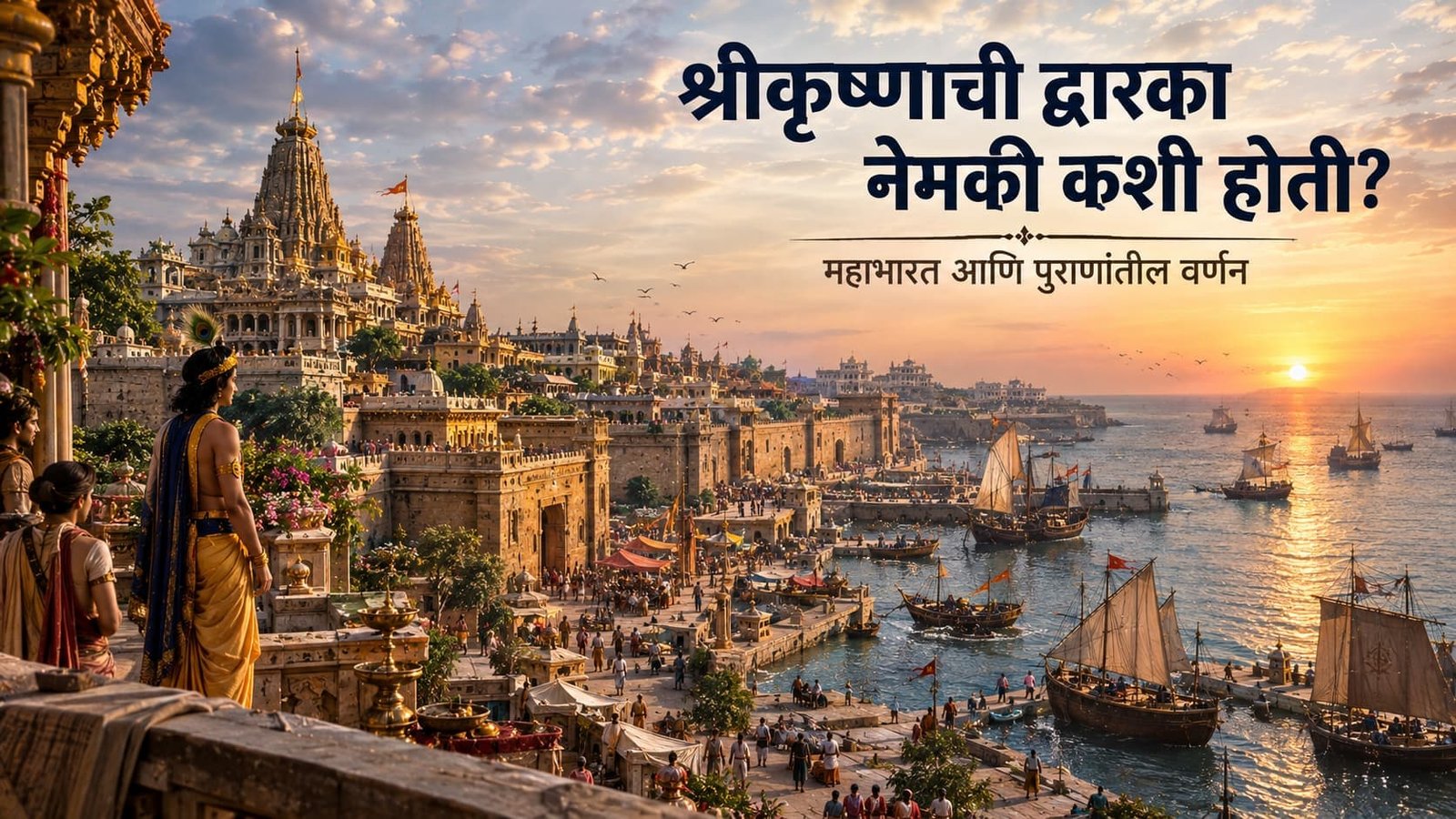 महाभारत आणि पुराणांमध्ये वर्णन केलेली श्रीकृष्णाची प्राचीन द्वारका समुद्रकिनारी वसलेली नगरी