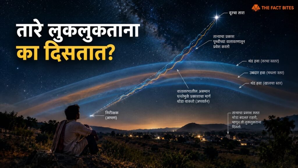 आकाशातील तारे लुकलुकताना का दिसतात हे दाखवणारे पृथ्वीच्या वातावरणाचे चित्र