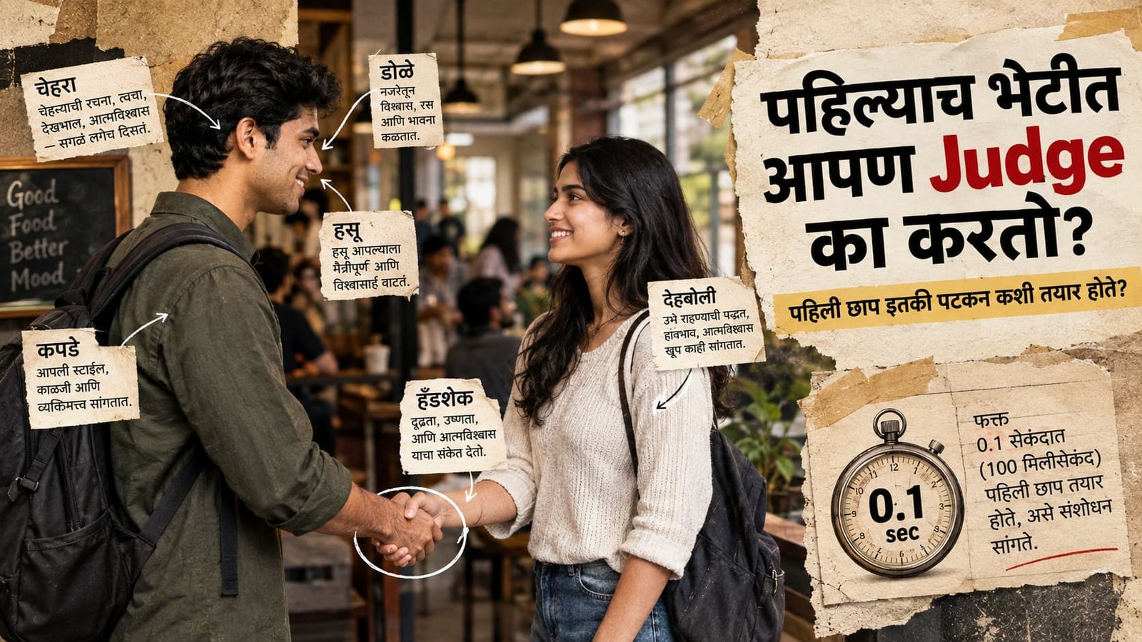 पहिल्याच भेटीत एखाद्या व्यक्तीला Judge करण्यामागचं First Impression Psychology दाखवणारी प्रतिमा
