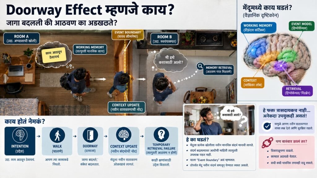 Doorway Effect मध्ये event boundary मुळे working memory आणि memory retrieval मध्ये होणारा बदल