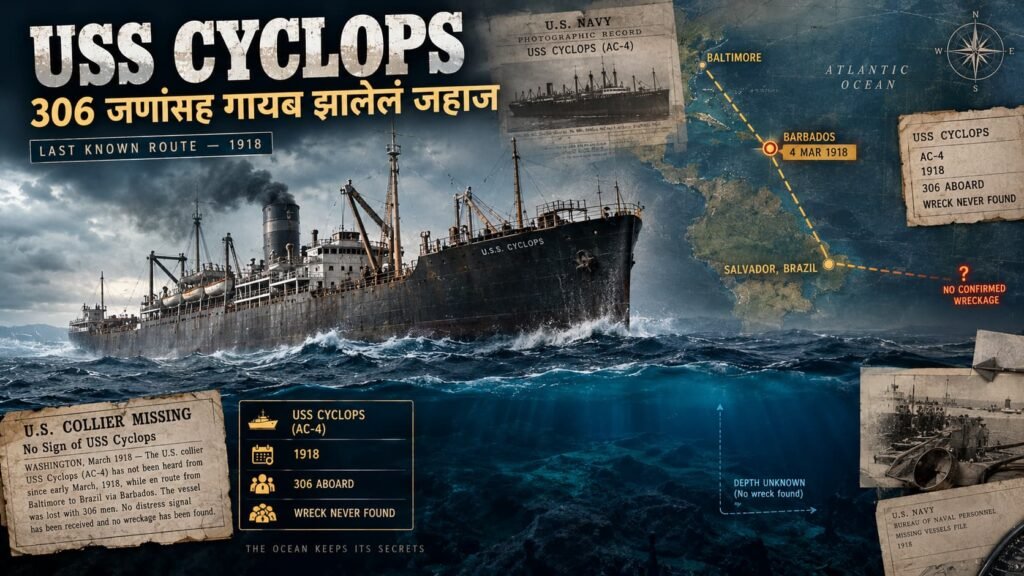 1918 मध्ये 306 जणांसह गायब झालेल्या USS Cyclops जहाजाचा Bermuda Triangle रहस्यातील ऐतिहासिक नकाशा
